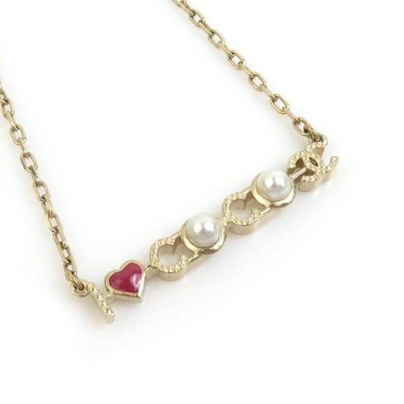 CHANEL Authentic Gold Pearl Love Necklace